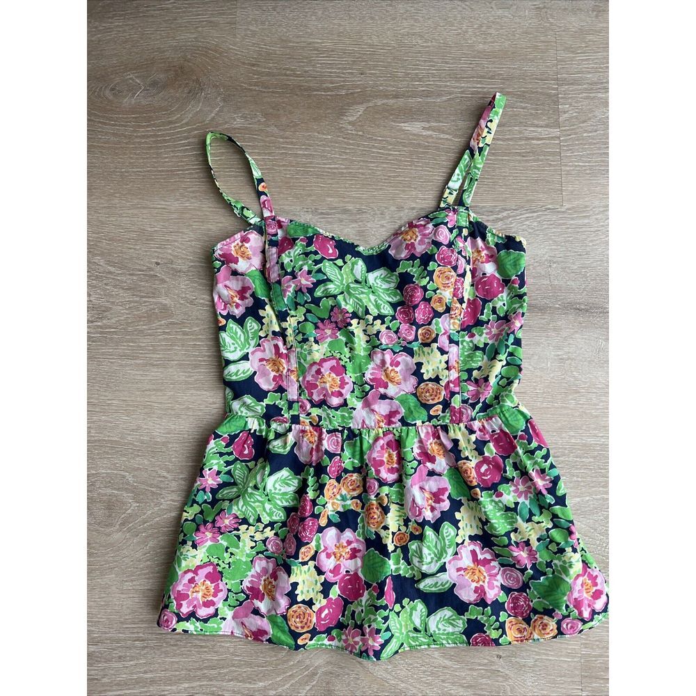 Lilly Pulitzer Gardenia Peplum Top Women's Size 4 Pink Green Floral Blouse